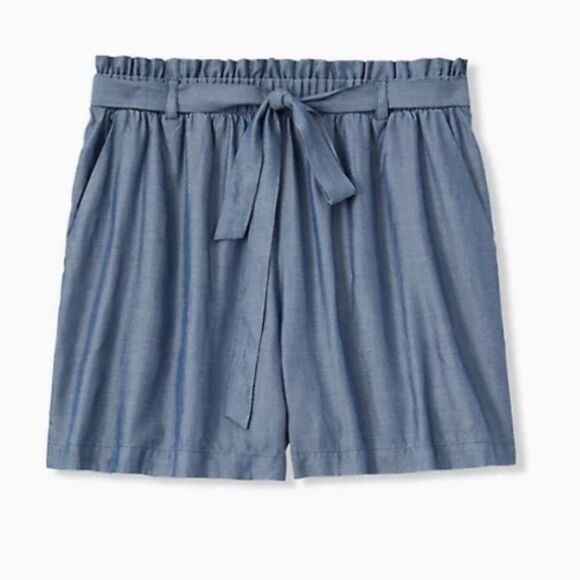 Torrid Chambray Denim Tie Ruched Waist Shorts 00 M / L (253) - Picture 5 of 9